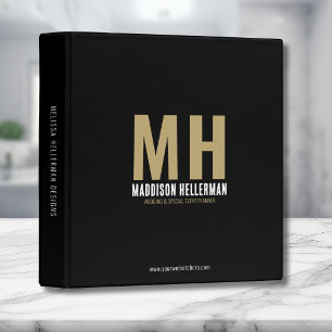 Modern Black Gold Initial Monogrammed 3 Ring Binder