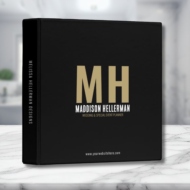 Modern Black Gold Initial Monogrammed 3 Ring Binder (Simple Stylish Modern Black Gold Initial Monogram 3 ring binder)