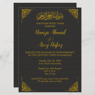 Modern Black & Gold Islamic Muslim Wedding Invitation