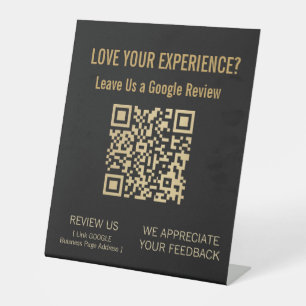 Modern Black Gold Leave A Google Review Scan QR Pedestal Sign