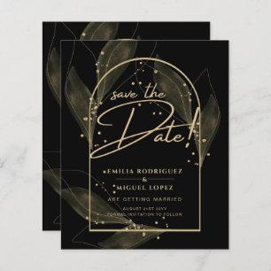 Modern Black Gold Leaves Wedding Save The Date