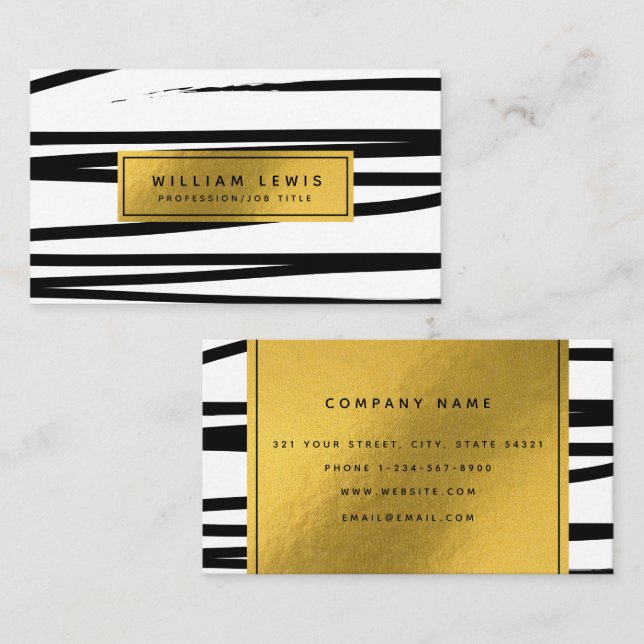 Modern Black & Gold Lines Abstract Art  Business Card (Front/Back)