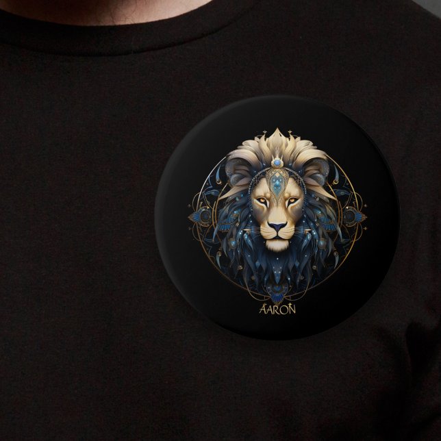 Modern Black Gold Lion Zodiac Sign Astrology Leo Button (Creator Uploaded)