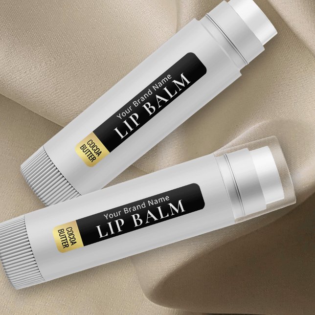 Modern Black & Gold Lipstick Lip Balm Waterproof Labels (Black and faux gold skinny rectangle labels for lip products - waterproof & durable stickers)