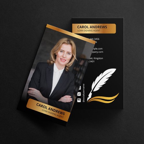 Modern Black Gold Loan Signing Agent Notary Public Business Card