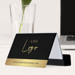 Modern Black & Gold Logo Simple Chic Desk Business Card Holder