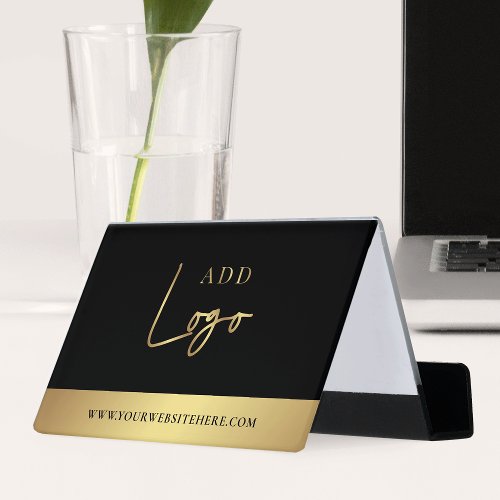 Modern Black  Gold Logo Simple Chic Desk Business Card Holder