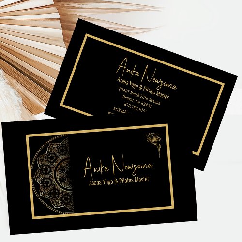 Modern Black  Gold Mandala YogaPilates Business Card
