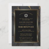 Modern Black Gold Marble Bar Mitzvah Invitation | Zazzle