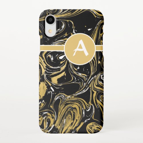 Modern Black Gold Marble monogrammed  iPhone Case