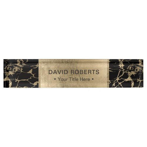 Modern Black  Gold Marble Name Plate