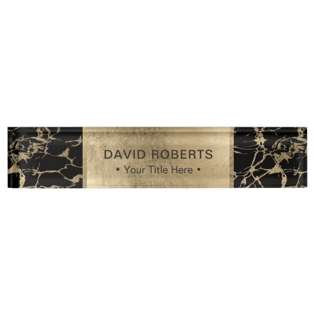 Modern Black & Gold Marble Name Plate (Front)