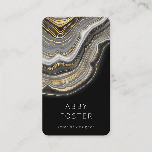 Modern Black Gold Marble Pattern Designer Business Card (Front)