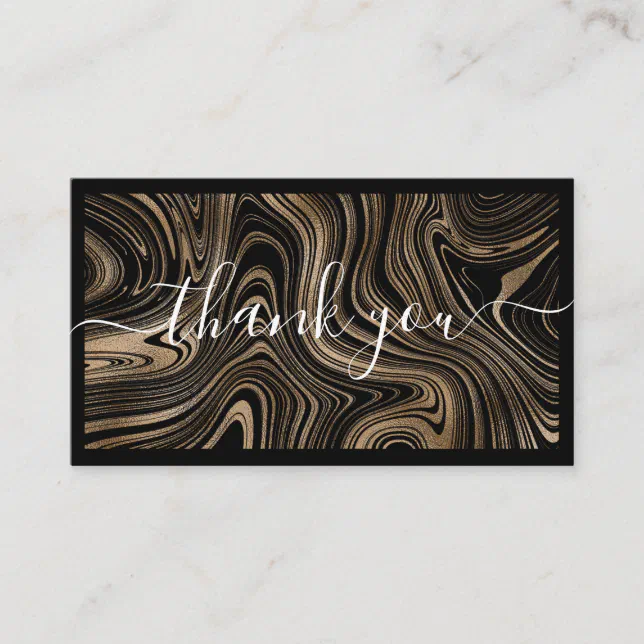 Modern black gold marble script Thank you Business Card | Zazzle