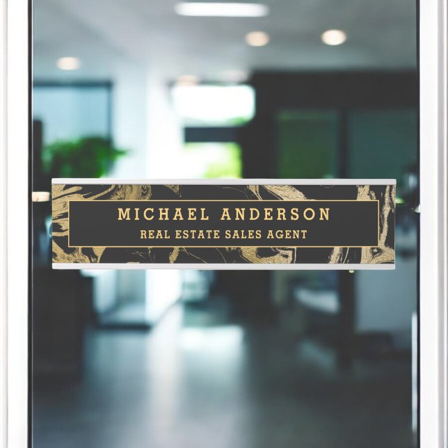 Modern Black Gold Marble Stone Custom Minimalist Door Sign (Creator Uploaded)