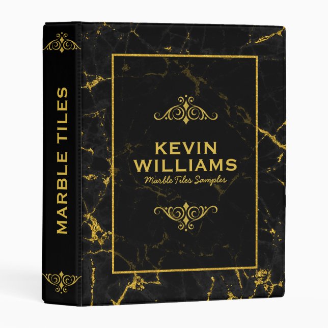 Modern Black & Gold Marble Stone Texture Mini Binder (Front/Spine)