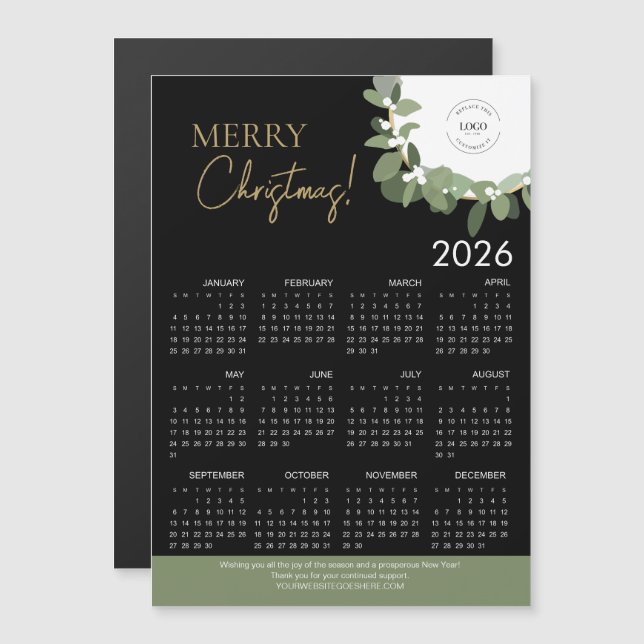 Modern Black & Gold Merry Christmas 2026 Calendar (Front/Back)