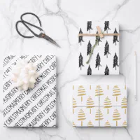Scandi Winter Christmas Gold & Black Woodland Wrapping Paper Sheets