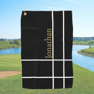 Modern black gold minimalist custom name  golf towel