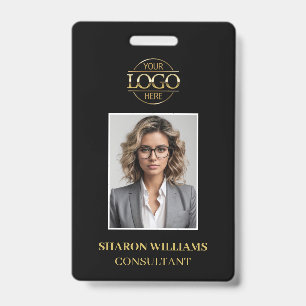 Modern Black Gold Minimalist Employee Photo ID Badge