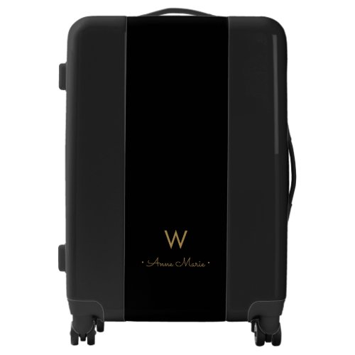 Modern Black Gold Minimalist Monogram Luggage