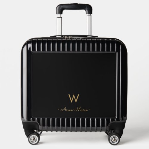 Modern Black Gold Minimalist Monogram Luggage