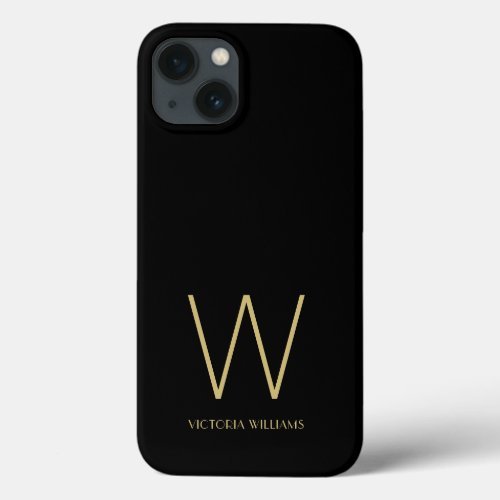 Modern black gold minimalist monogram name Case_Ma iPhone 13 Case