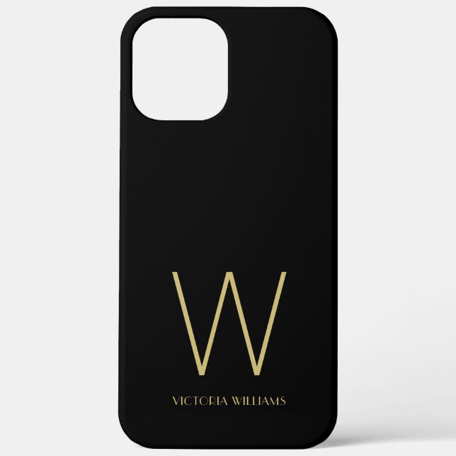Modern black gold minimalist monogram name Case-Mate iPhone case (Back)