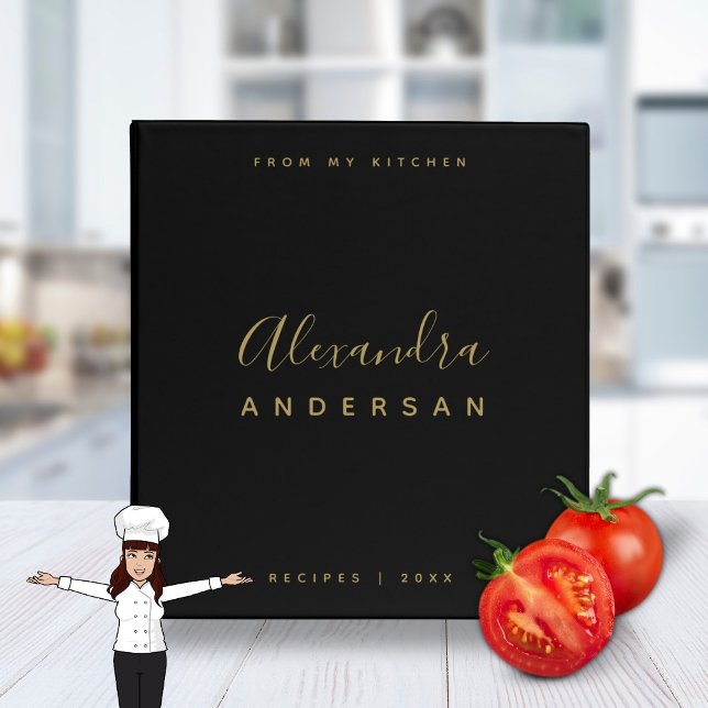 Modern Black Gold Minimalist Script Name Recipe 3 Ring Binder (Modern Black Gold Minimalist Script Name Recipe 3 Ring Binder)