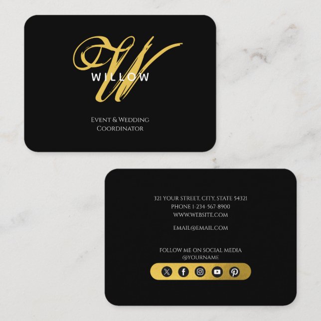 Modern Black & Gold Monogram  Business Card (Front/Back)