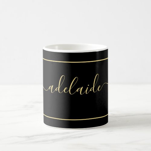 Modern Black Gold Monogram Chic Girly Script Name  Coffee Mug