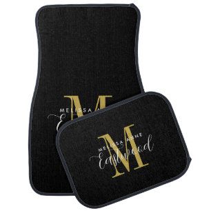 Modern Black Gold Monogram Elegant Car Floor Mat