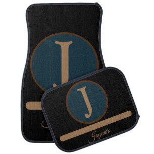 Modern Black Gold Monogram Elegant Car Floor Mat