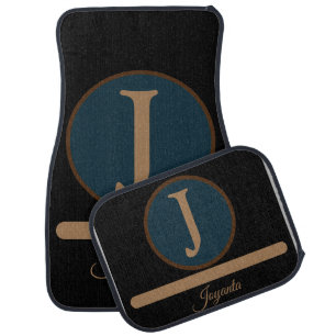 Modern Black Gold Monogram Elegant Car Floor Mat