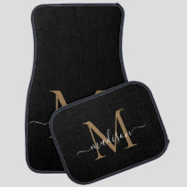 Modern Black Gold Monogram Elegant Classic Script Car Floor Mat