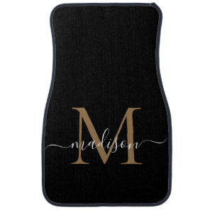 Modern Black Gold Monogram Elegant Girly Script Car Floor Mat