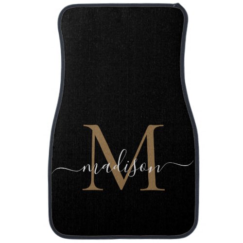 Modern Black Gold Monogram Elegant Girly Script Car Floor Mat