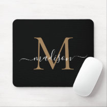 Modern Black Gold Monogram Elegant Girly Script Mouse Pad Modern Black Gold Monogram Elegant Girly Script Mouse Pad