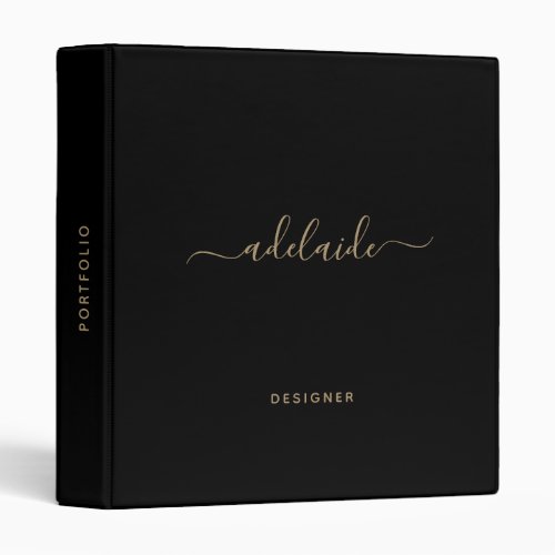 Modern Black Gold Monogram Elegant Script Name 3 Ring Binder