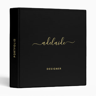 Modern Black Gold Monogram Elegant Script Name 3 Ring Binder