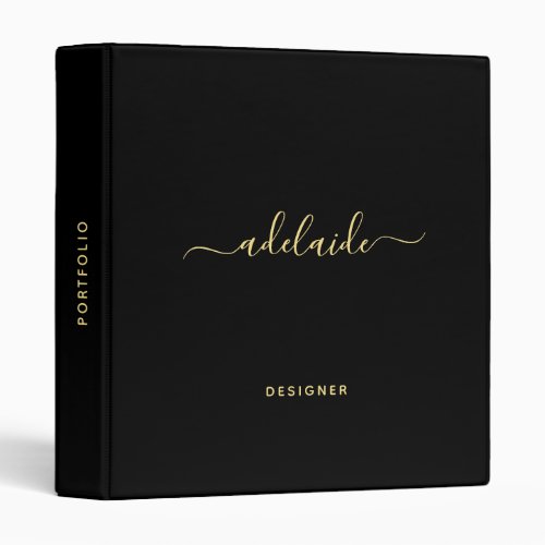 Modern Black Gold Monogram Elegant Script Name 3 Ring Binder