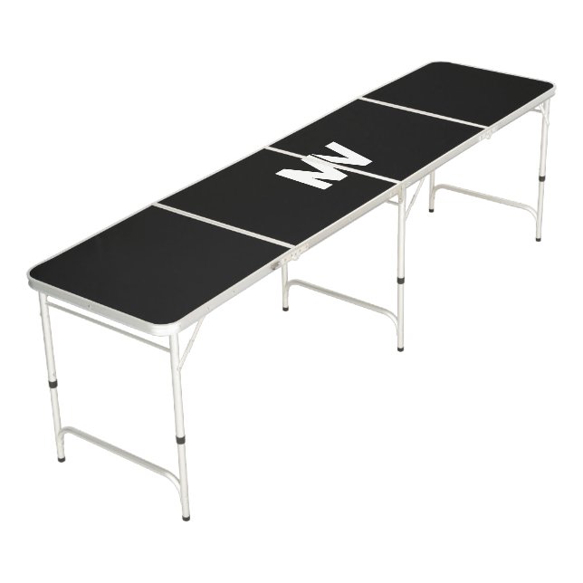 Modern Black Gold Monogram Elegant Script Name Bee Beer Pong Table (Angled)