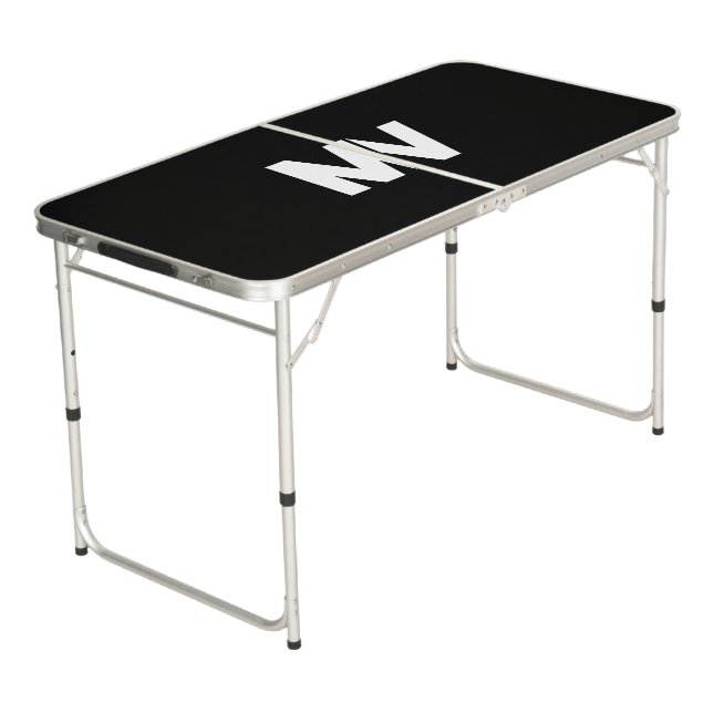 Modern Black Gold Monogram Elegant Script Name Bee Beer Pong Table (Angled)