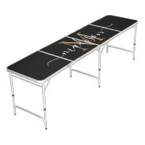 Modern Black Gold Monogram Elegant Script Name Beer Pong Table