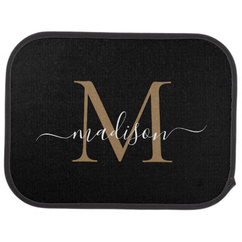 Modern Black Gold Monogram Feminine Chic Script Car Floor Mat