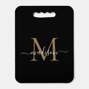 Modern Black Gold Monogram Feminine Girly Script Seat Cushion