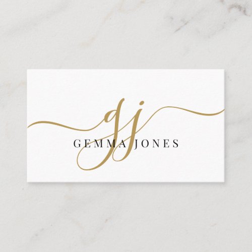 Modern Black Gold Monogram Feminine Script Name Business Card