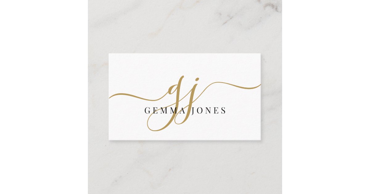 Modern Black Gold Monogram Feminine Script Name Business Card | Zazzle