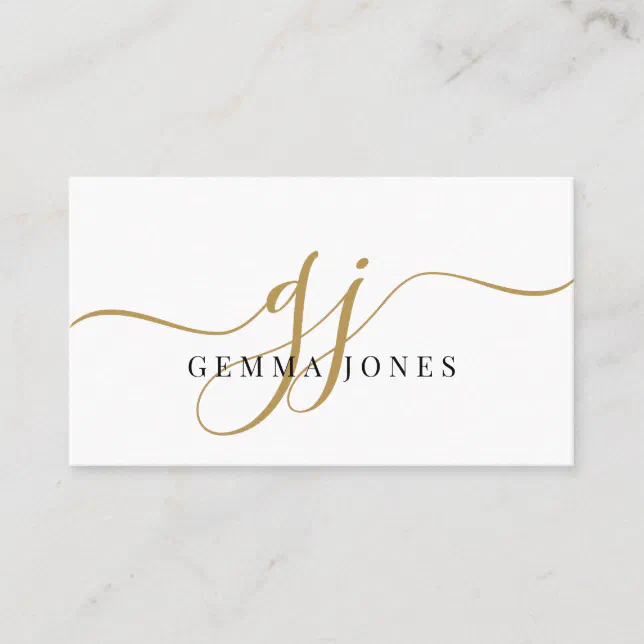 Modern Black Gold Monogram Feminine Script Name Business Card | Zazzle