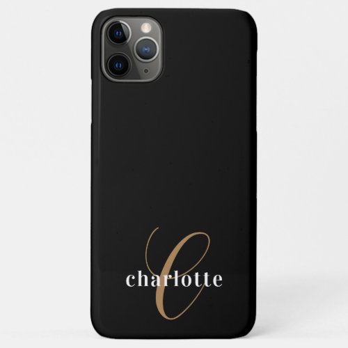 Modern Black Gold Monogram Feminine Script Name iPhone 11 Pro Max Case